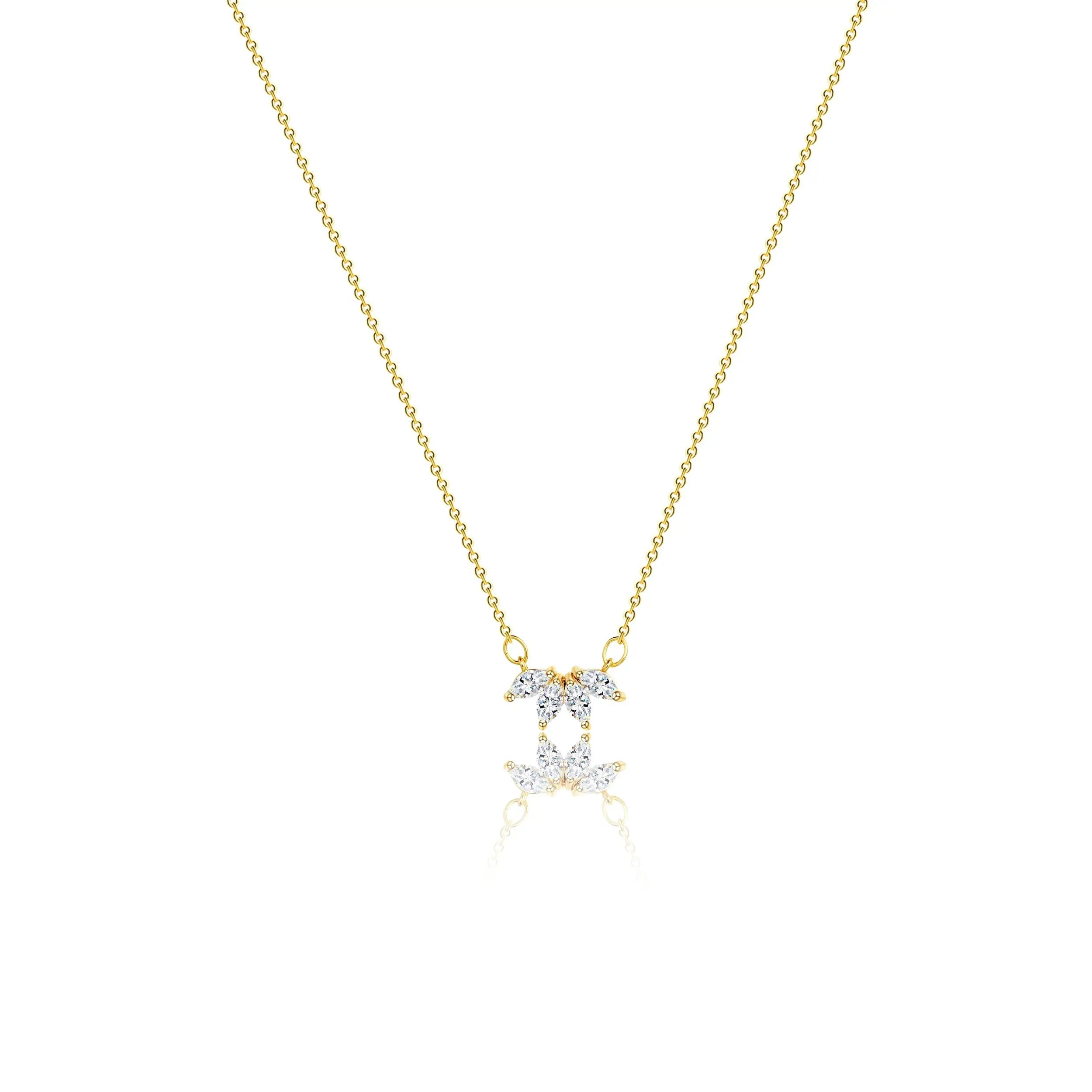 Fashion Golden Flower-shaped Zircon Necklace 42+5CM Brass Fine Jewelry Cubic Zirconia Pendant Necklace