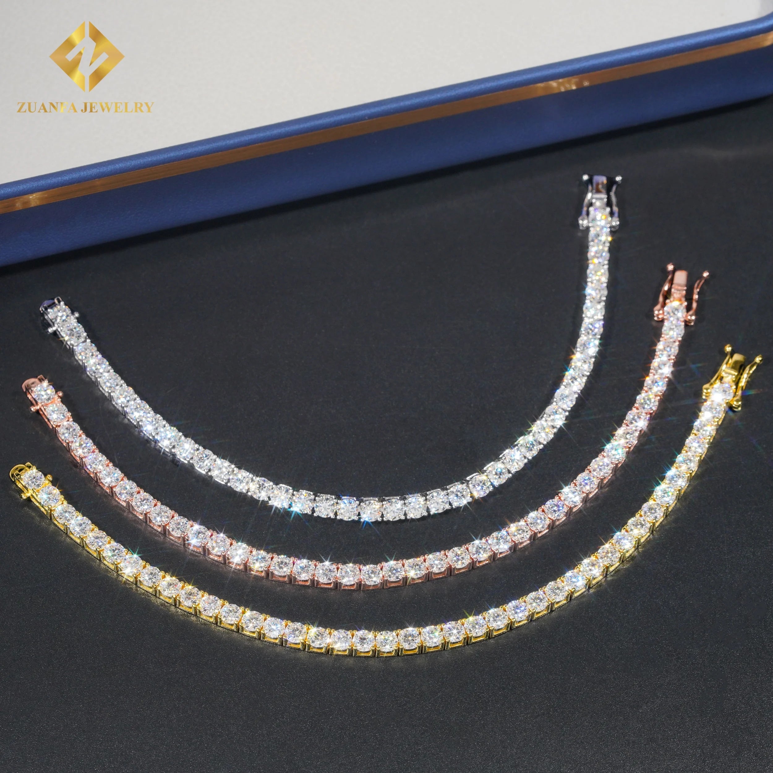 Factory Direct Price 3mm Hip Hop Iced Out Jewelry Moissanite Diamond Fine Jewelry Tennis Chain Necklace