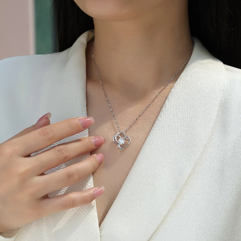 Free Shipping 925 Sterling Silver Heart Necklace White Gold Plated Heart Shape Diamond Moissanite Women Luxury Pendant Necklace