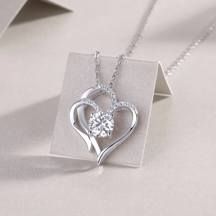 Free Shipping 925 Sterling Silver Heart Necklace White Gold Plated Heart Shape Diamond Moissanite Women Luxury Pendant Necklace