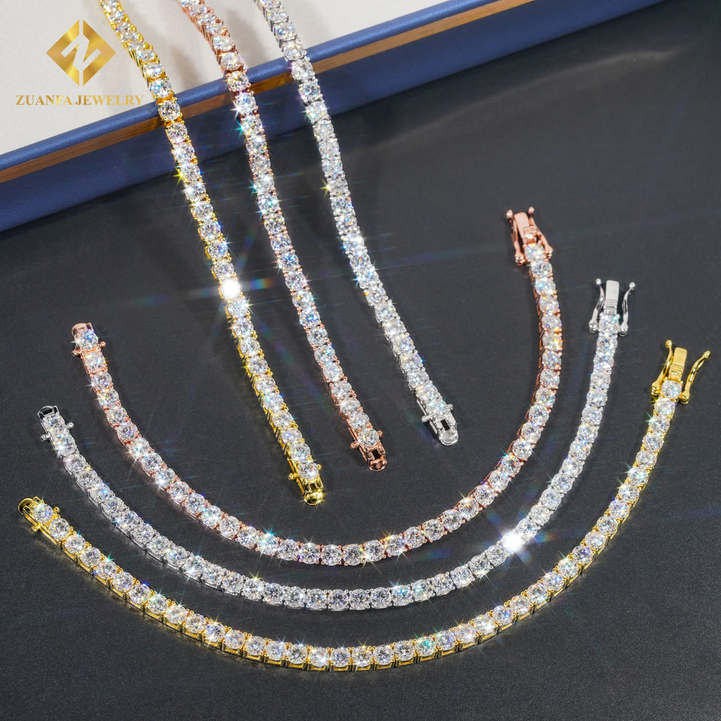 Factory Direct Price 3mm Hip Hop Iced Out Jewelry Moissanite Diamond Fine Jewelry Tennis Chain Necklace
