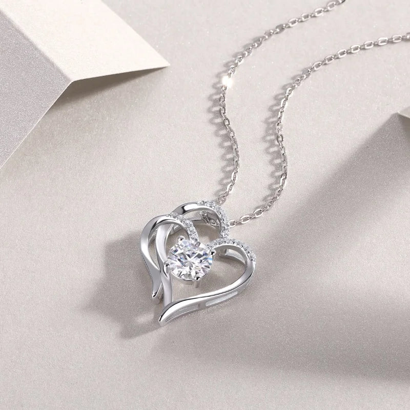 Free Shipping 925 Sterling Silver Heart Necklace White Gold Plated Heart Shape Diamond Moissanite Women Luxury Pendant Necklace