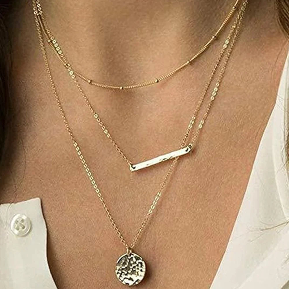 12pcs Chain Coin Moon Star Pearl Pendant Chain Choker Multilayer Necklace Leather Cord Set for Women Men Adjustable Gold Tone